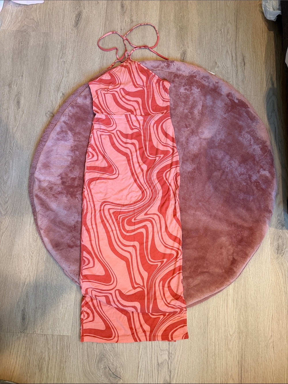 Women’s Pink Red Swirl Halter Dress